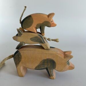 Ostheimer Wooden Pigs Animal Rope Tail Waldorf Toy Germany